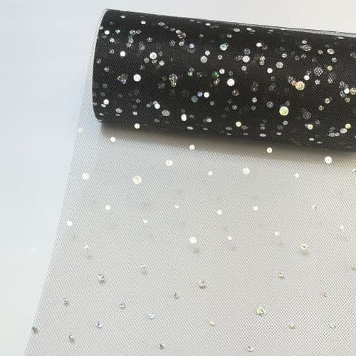 Tulle Roll Black Sequin Tulle 6 inch width Eurotulle