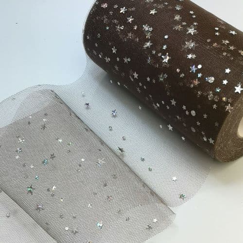 Tulle Roll Brown Star Sequin 6 inch width Sparkle Fabric
