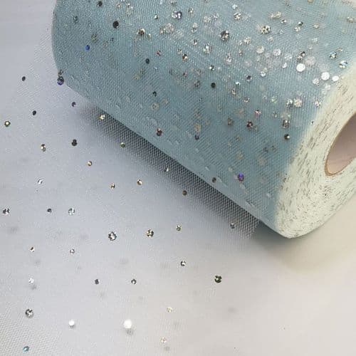 Tulle Roll Light Blue Sequin 6 inch width Eurotulle