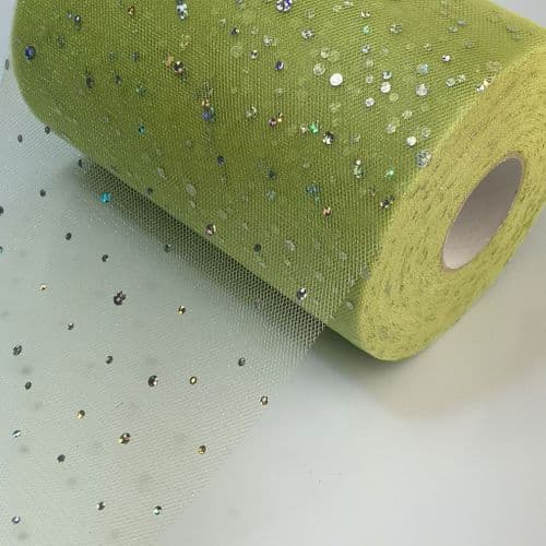 Tulle Roll Light Olive Green Sequin Tulle 6 inch width Eurotulle