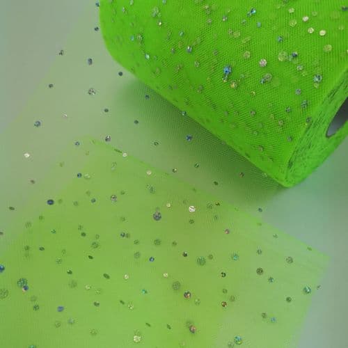 Tulle Roll Neon Green Sequin 6 inch width Eurotulle
