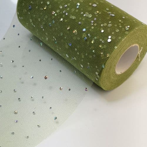 Tulle Roll Olive Green Sequin 6 inch width Eurotulle