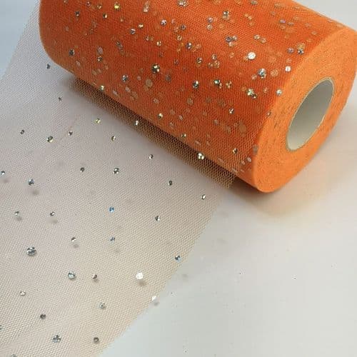 Tulle Roll Orange Sparkle Sequin 6 inch width Eurotulle
