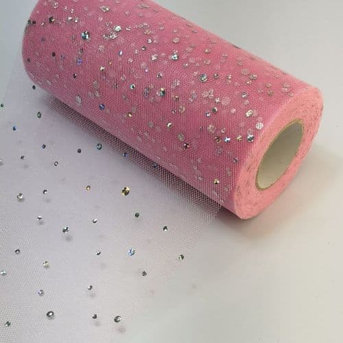 Tulle Roll Pink Sequin 6 inch width Eurotulle