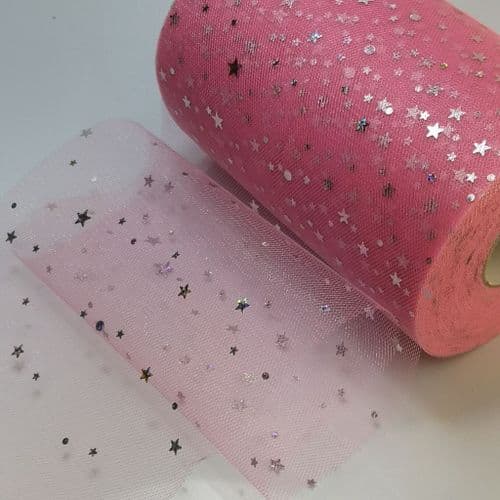 Tulle Roll Pink Stars Sequin Tulle 6 "