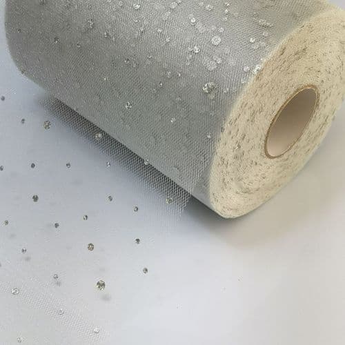 Tulle Roll Silver Sequin Tulle 6 inch width Eurotulle