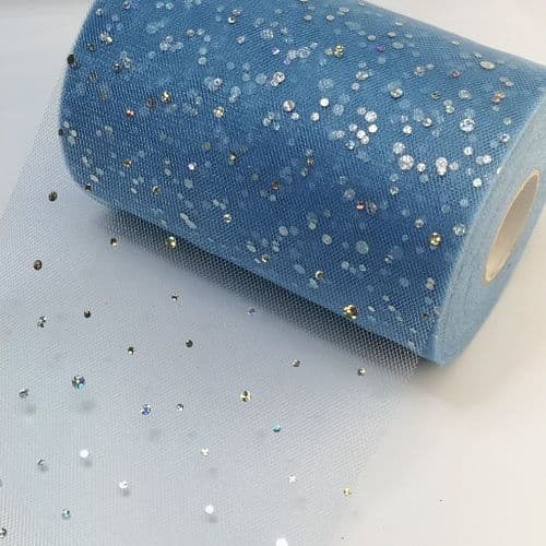 Tulle Roll Smoky Blue Sequin 6 inch width Eurotulle