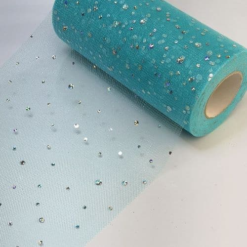 Tulle Roll Turquoise Sequin 6 inch width Eurotulle