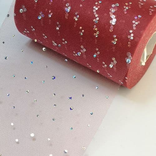 Tulle Roll Wine / Burgundy Sequin 6 inch width Eurotulle