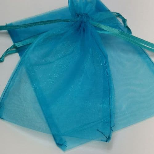 Turquoise Blue   Organza Pouch with Ribbon Drawsting 4" x 5.5 inch 10 cm x 14 cm  12 pcs Pack