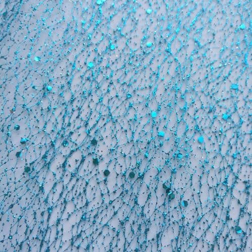Turquoise Glitter Spider Netting Fabric 12 inch Eurotulle