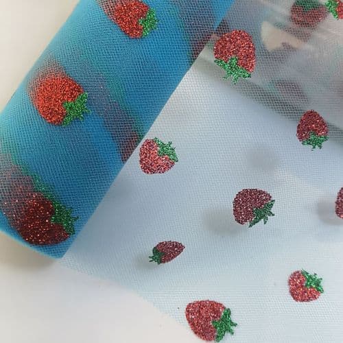 Turquoise Strawberry Soft Tulle Neeting Fabric Eurotulle