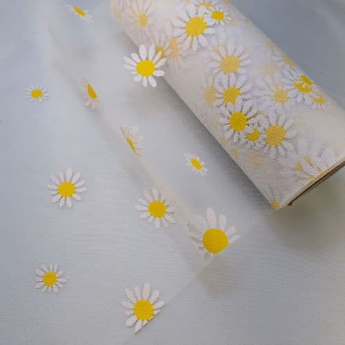 White Daisy Soft Tulle Fabric Eurotulle