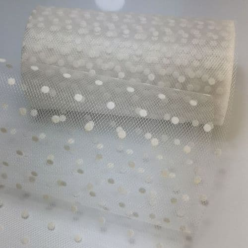 White Flocked Dot Soft Tulle varient size