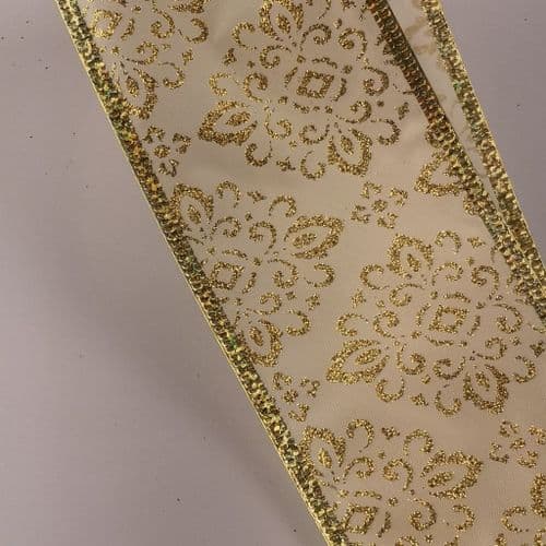 Wired Gold Wish Flower Wired Ribbon 6.2cm