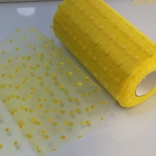Yellow Flocked Dot Soft Tulle varient size