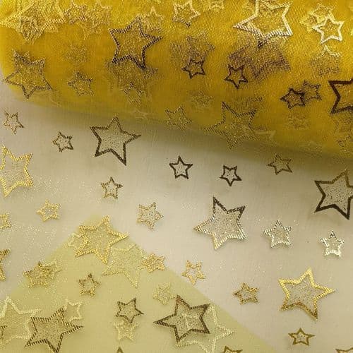 Yellow / Golden Stars Organza Soft Fabric roll 6" x 10 Y