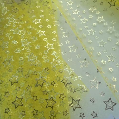 Yellow Printed Shiny Star Pattern Soft Organdie Fabric 54 inch