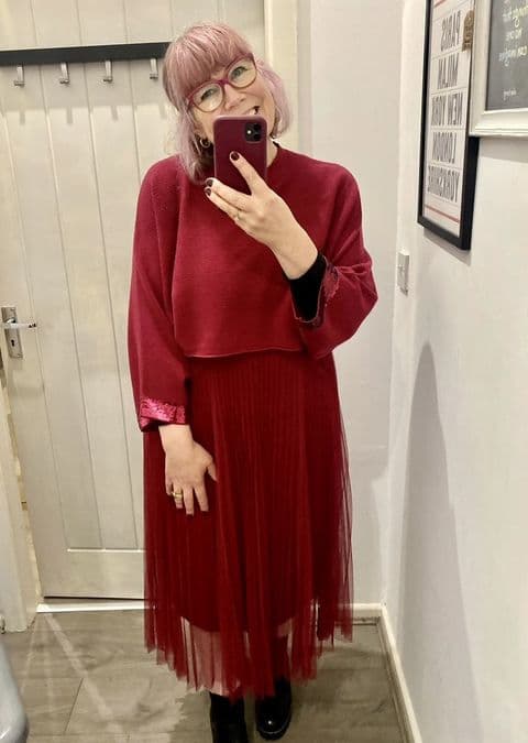 2 PIECE SEQUIN SLEEVE DETAIL & PLEAT TULLE DRESS