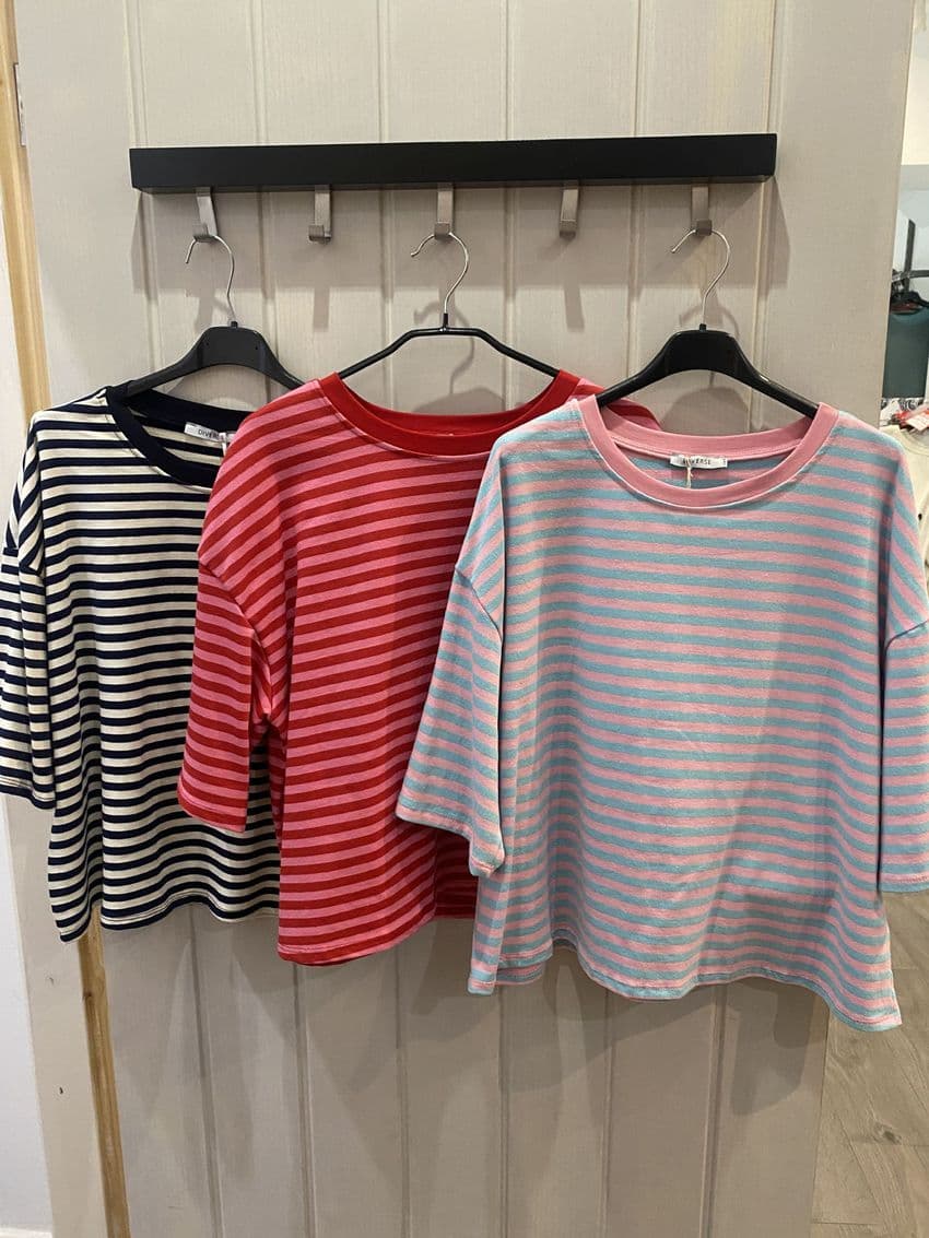 3/4 SLEEVE COTTON STRIPE TOP
