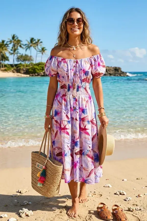ABSTRACT FLORAL MIDI DRESS