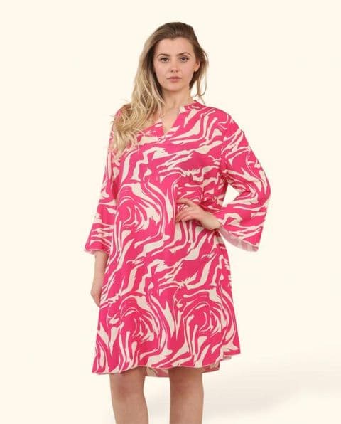 ABSTRACT PATTERN FLARE SLEEVE DRESS