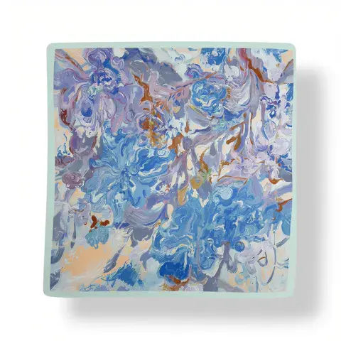 ABSTRACT WATERCOLOUR FLORAL SCARF IN BLUE