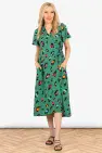 ADDIE SHORT SLEEVE WRAP DRESS GREEN LEOPARD MULTI