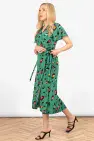 ADDIE SHORT SLEEVE WRAP DRESS GREEN LEOPARD MULTI