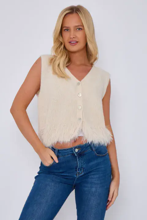 ALPACA FUR BUTTON GILET IVORY
