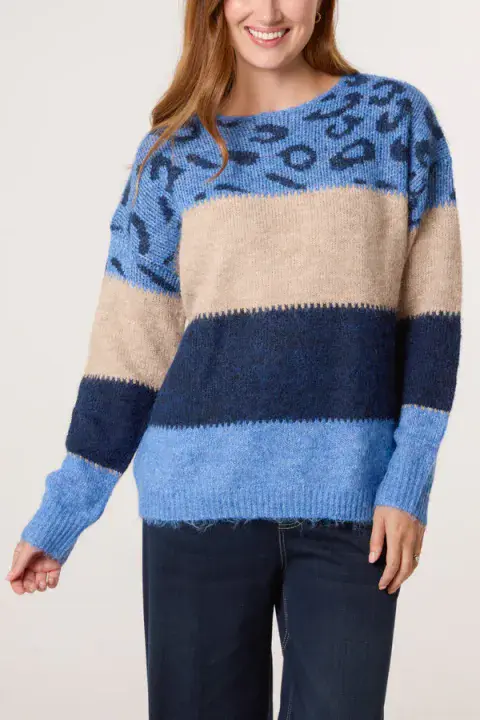 ANIMAL COLOUR BLOCK KNIT JUMPER