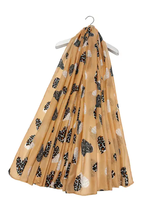 ANIMAL PRINT & AZTEC LOVE HEART PRINT SCARF IN CAMEL