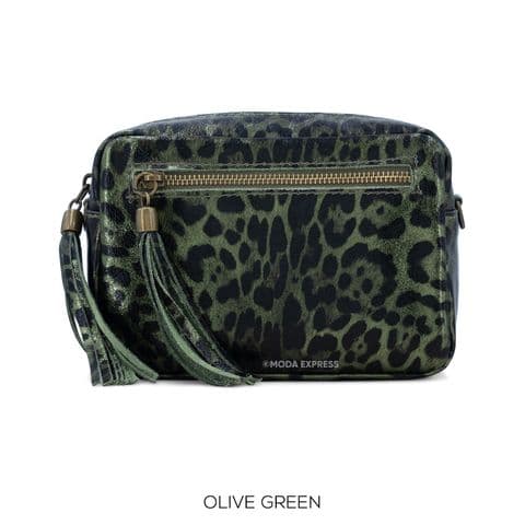 ANIMAL PRINT TESS LEATHER BAG OLIVE
