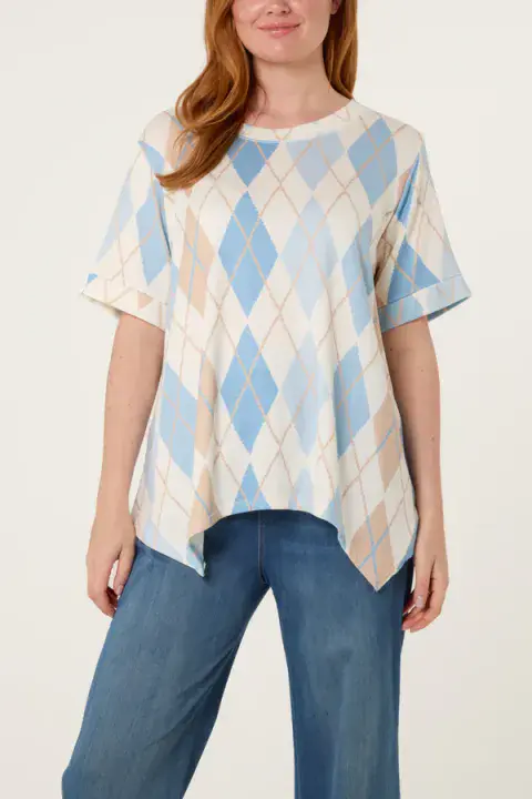 ARGYLE SHORT SLEEVE KNITTED TOP