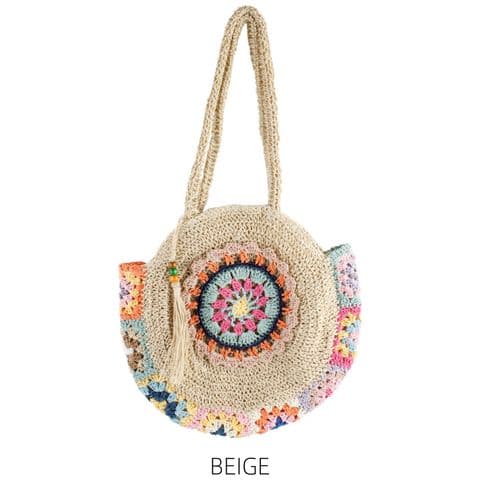 BALI STRAW COLOURED STRAW CIRCLE TOTE