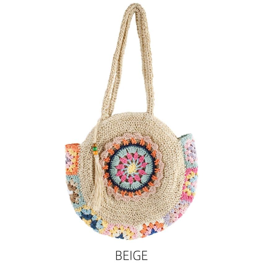 BALI STRAW COLOURED STRAW CIRCLE TOTE