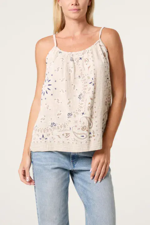 BANDANA PRINT COTTON STRAPPY TOP