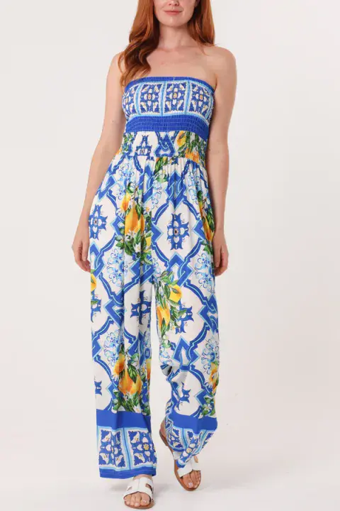 BANDEAU SHIRRED LEMON JUMPSUIT