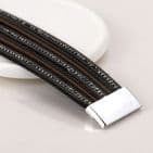 BLACK AND BRONZE MULTI LAYER LEATHER CRYSTAL CUFF BRACELET