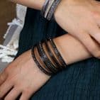 BLACK AND BRONZE MULTI LAYER LEATHER CRYSTAL CUFF BRACELET