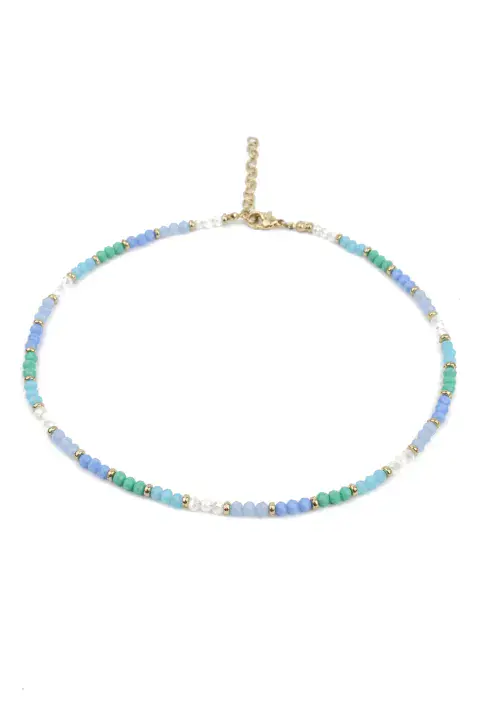 BLUE, GREEN AND WHITE BEADED NECKLACE
