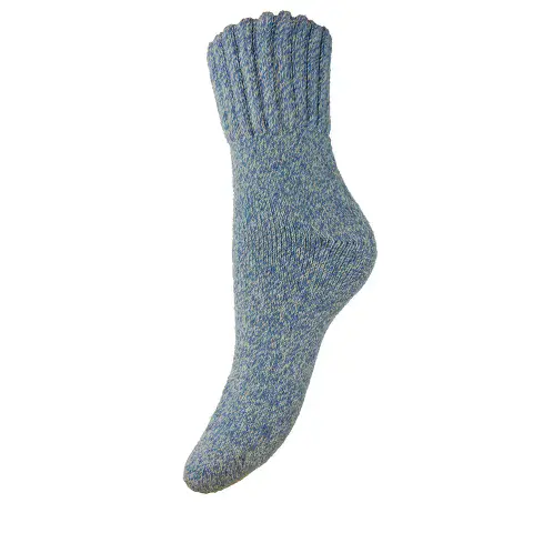 BLUE MARL THICK WOOL BLEND SOCKS WITH RIBBED CUFF