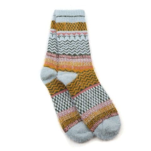 BLUE & OCHRE MULTI KNIT PATTERN SOCKS