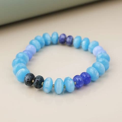BLUE STONE MIXED BEAD BRACELET