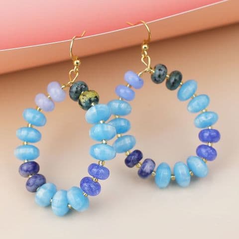 BLUE STONE MIXED BEAD HOOP DROP EARRINGS (1)