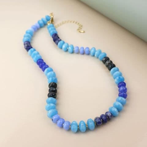 BLUE STONE MIXED BEAD NECKLACE