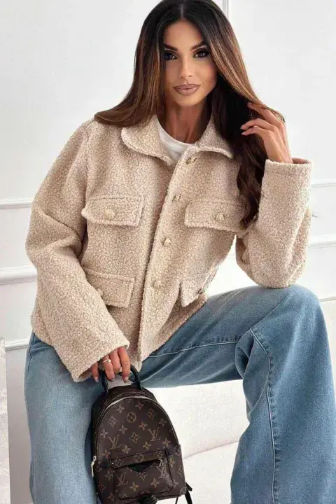 BOUCLE GOLD BUTTON JACKET STONE