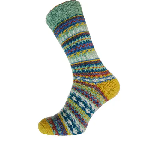 BRIGHT BLUE, GREEN AND YELLOW NORDIC PATTERNED WOOL SOCKS