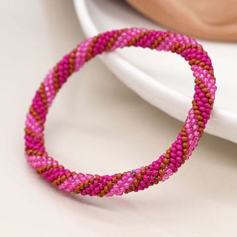 BRIGHT PINK & TAN TWIST BEAD BLET