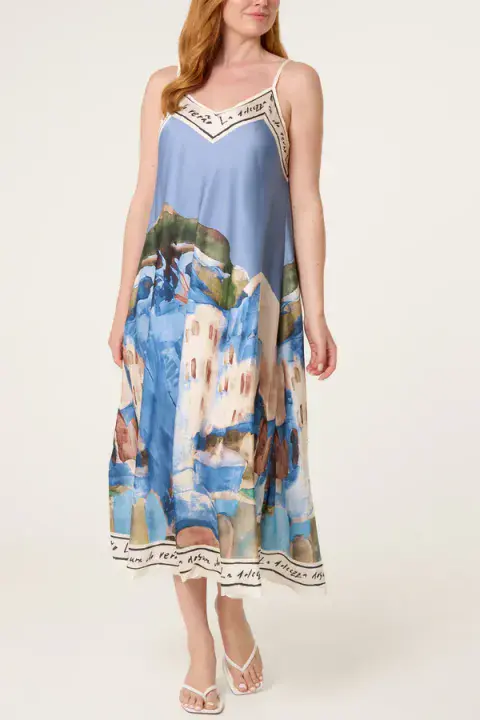 CAMI BORDER PRINT SWING DRESS